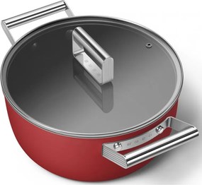 Тенджера SMEG CKFC2411RDM, 4.8 л, Ø24 см, Тефлоново покритие, До 250°C, Индукция, Червен