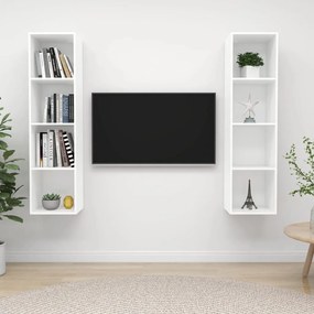 3079862 vidaXL ТВ шкафове за стенен монтаж, 2 бр, бели, инженерно дърво
