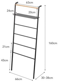 Черна закачалка за дрехи с рафт Стълба Tower - YAMAZAKI