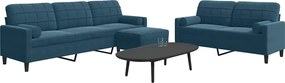 3278510 vidaXL Мека мебел от 3 части с възглавници и болстери син кадифе