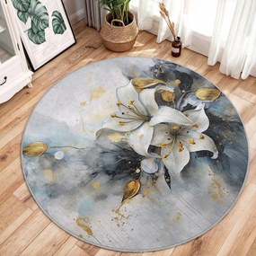 Синьо-сив кръгъл килим подходящ за пране ø 150 cm Golden Lilly – Mila Home