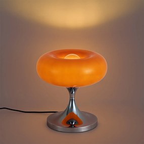 Ретро настолна лампа хром с оранжев стъклен абажур 31 см - Glaze