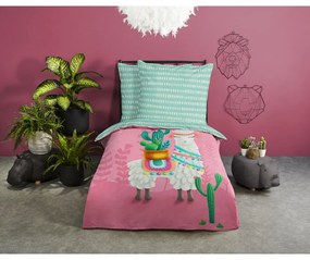 Розово-тюркоазено единично памучно детско спално бельо 140x200 cm Lalama – Good Morning
