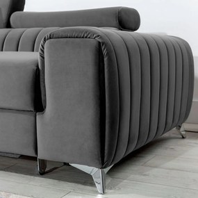 Тъмносив кадифен разтегателен ъглов диван с място за съхранение (ляв ъгъл) Grayson – ELTAP