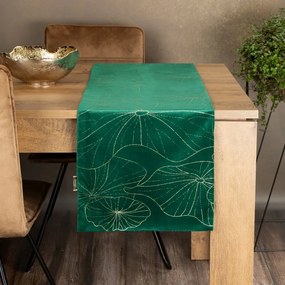 Кадифена покривка за маса в зелено с флорален принт Широчина: 35 см | Дължина: 180 см