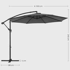 SONGMICS чадър 300 см със стойка UV защита до UPF 50+ - Сив