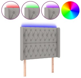 3124374 vidaXL LED горна табла за легло, светлосива, 103x16x118/128 см, плат