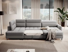 Светлосив кадифен разтегателен ъглов диван с място за съхранение (ляв ъгъл U форма) Berrto – ELTAP