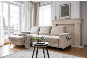 Бежов разтегателен ъглов диван от рипсено кадифе (ляв ъгъл) Lofty Lilly – Miuform