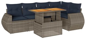 3327267 vidaXL Градински диван с възглавници, 6 части, полиратан, сив