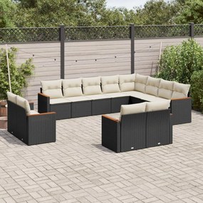 3226511 vidaXL Градински диван с възглавници, 12 части, черен, полиратан