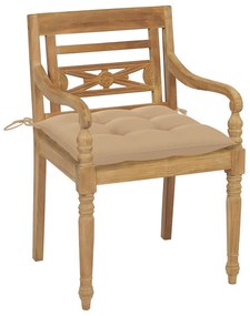 3073313 vidaXL Столове Батавия с възглавници, 4 бр, тиково дърво масив