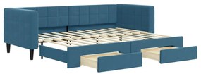3196731 vidaXL Канапе с изтеглящо легло и чекмеджета синьо 80x200 см кадифе