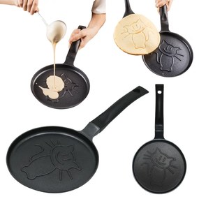 Тиган за палачинки Klausberg KB 7973, 18 см, Релефно дъно с котенце, Незалепващо покритие, Без PFOA, Индукция, Черен