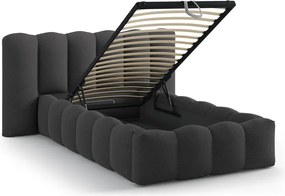 Антрацитно единично легло 90x200 cm тапицирано с място за съхранение с включена подматрачна рамка Lupine – Micadoni