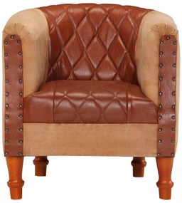 320603 vidaXL Фотьойл, кафяв, естествена кожа и мангово дърво масив