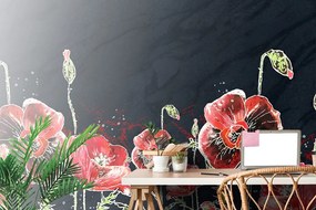 Тапет – Червени макове на черен фон