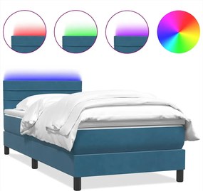 3316957 vidaXL Боксспринг легло с матрак и LED, тъмносиньо, 80x210 cm, кадифе