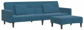 3258115 vidaXL 2-местно разтегателно канапе с табуретка, синьо, кадифе