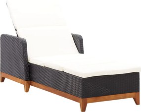 46012 vidaXL Шезлонг, полиратан и акация масив, черен