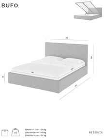 Бежово тапицирано двойно легло с място за съхранение с решетка 160x200 cm Bufo - MESONICA