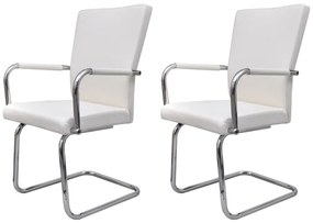 240994 vidaXL Конзолни трапезни столове, 2 бр, бели, изкуствена кожа