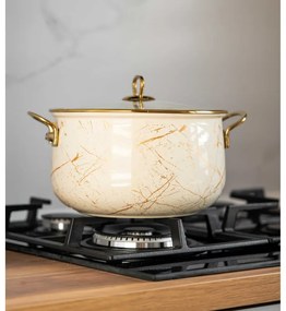 Тенджера Goldmann GM 8017-26B, 8.5L, 26x16см, Емайлирана, Индукция, Златист/Мрамор