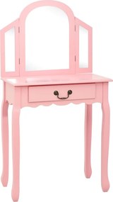 289335 vidaXL Тоалетка с табуретка, розова, 65x36x128 см, пауловния, МДФ