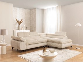 Бежов ъглов диван от рипсено кадифе (десен ъгъл L форма) Marbeya – Ropez