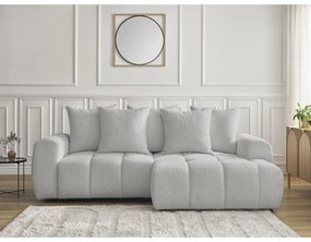 Светлосив сгъваем/с място за съхранение ъглов диван от прежда с примки от букле (десен ъгъл) Roxelane – Bobochic Paris