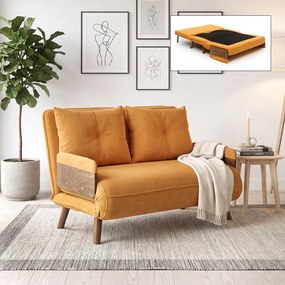 Тапициран двуместен диван - легло Cosmo TopMebel в горчичен цвят 133x78x78cm.