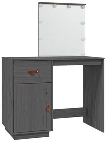 820094 vidaXL Тоалетка с LED, сива, 95x50x133,5 см, борово дърво масив
