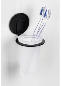 Матово черна самозалепваща стъклена чаша за четки за зъби Bivio – Wenko