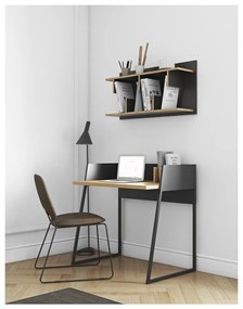 Черно работно бюро с детайли от дъбова дървесина Volga - TemaHome