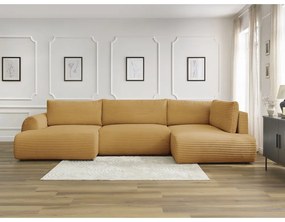 Разтегателен ъглов диван от рипсено кадифе в цвят горчица (ляв ъгъл/"U" форма) Lucien – Bobochic Paris