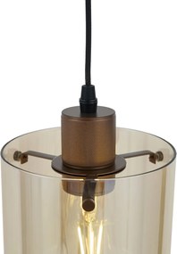 Модерен прожектор тъмен бронз с кехлибарено стъкло за релсова система 1-фазна - Iconic Dome