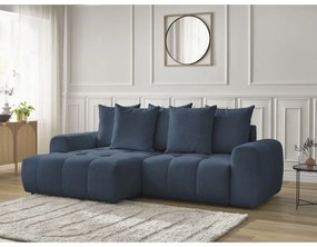 Син шенилов сгъваем/с място за съхранение ъглов диван (ляв ъгъл) Roxelane – Bobochic Paris