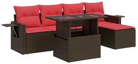 3326465 vidaXL Градински диван с възглавници, 6 части, кафяв полиратан, акация