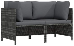 313498 vidaXL 2-местен градински диван с възглавници, сив, полиратан