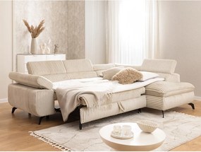 Бежов ъглов диван от рипсено кадифе (десен ъгъл L форма) Marbeya – Ropez