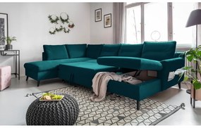 Тюркоазено кадифе, U-образен разтегателен диван, ляв ъгъл Stylish Stan - Miuform