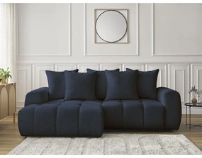 Син сгъваем/с място за съхранение ъглов диван от прежда с примки от букле (ляв ъгъл) Roxelane – Bobochic Paris