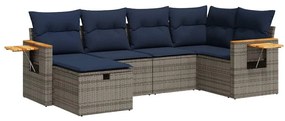 3325974 vidaXL Градински диван с възглавници, 6 части, полиратан, сив