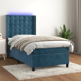 3139773 vidaXL Боксспринг легло с матрак и LED, тъмносиньо, 80x200 см, кадифе