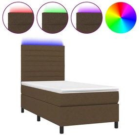 3134912 vidaXL Боксспринг легло с матрак и LED, тъмнокафяво, 80x200 см, плат