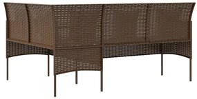 Г-образно канапе с възглавници, кафяв полиратан