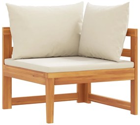 316315 vidaXL Ъглов диван с кремавобели възглавници акация масив