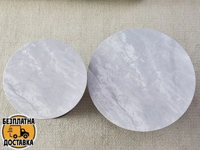 комплект от две кръгли холни маси MADELIN черна основа / плот сив мрамор