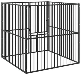 172210 vidaXL Кошара за кучета с 4 панела, черна, поцинкована стомана