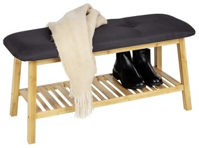 Черен/естествен бамбуков стелаж за обувки с пейка Ecori - Wenko